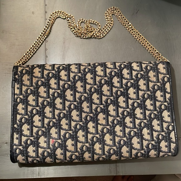 COPY - Dior Vintage Trotter Clutch Purse/ Chains Navy Jacquard Canvas Navy Leat… - Picture 13 of 16